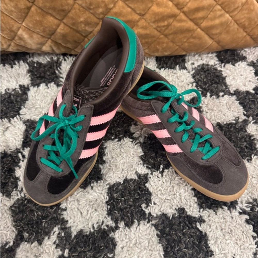 Adidas Gazelles in brown green &Pink-Worn only a few hours-I bought wrong size!